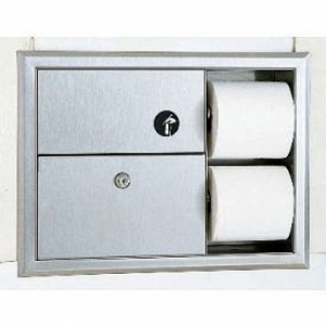 Recessed Sanitary Napkin Disposal and Toilet Tissue Dispenser