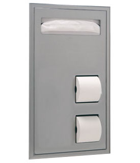 Partition-Mounted Seat-Cover Dispenser and Toilet Tissue Dispenser